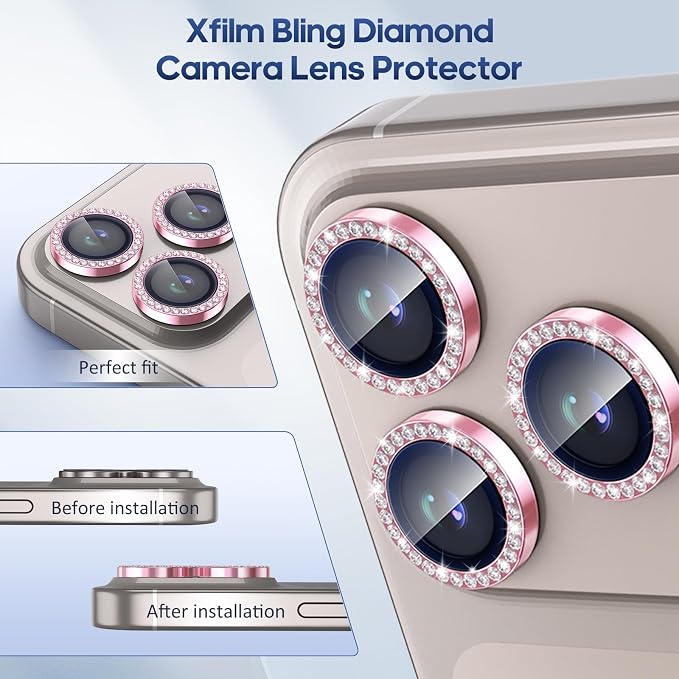 iPhone 17 Pro/17 Pro Max Camera Lens Protector Bling Diamond, Pink | Individual Metal, 9H Hardness, Scratch Resistant, Shockproof, Drop Protection, Case Friendly, Stylish Accessories - Image 5