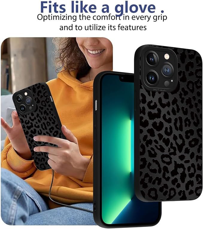 Cute Black Cheetah Print Phone Case for iPhone 13 Pro 6.1" | Aesthetic Leopard Pattern Design Cover Full Camera Lens Protective Shockproof Soft Slim TPU Funda for Men Women Girls - Image 7