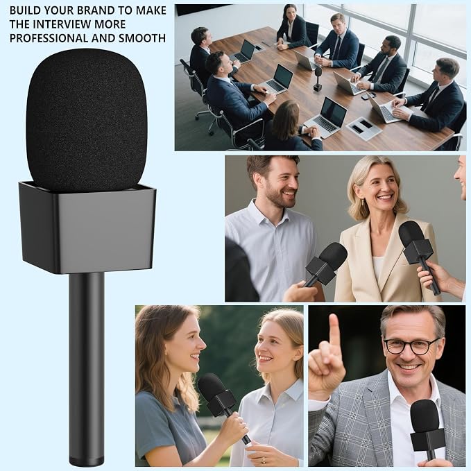 Handheld Adaptor for Interview Mic, 2 Packs Wireless Mic holders for DJI/Rode/Hollyland Lark Lavalier, Universal Magnetic Microfono Stand with Foam Windshield & Flag Station for Interview/Vlogging - Image 7