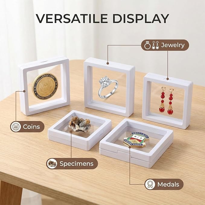6 Pack 3D Floating Jewelry Display Case, Transparent Floating Jewelry Box for Necklaces Earrings Rings, Clear Gift Display Frame Storage Box (White 3.5x3.5 in) - Image 6