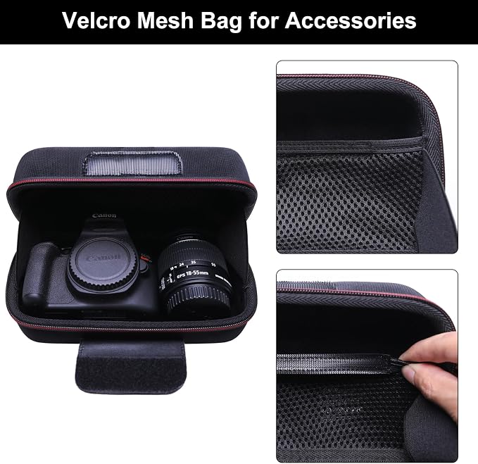 Case for Canon EOS Rebel T7/R50/R100 DSLR SLR Camera and 18-55mm Len Black | Hard Carrying Travel Case for Canon EOS Rebel T7/R50/R100/R50 V/T6/R8/R10/RP/SL3/R5/T100 DSLR SLR Camera and 18-55mm Len - Image 4
