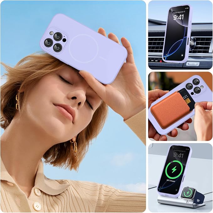 miracase Magnetic for iPhone 16 Pro Max Case, [Soft Anti-Scratch Microfiber Lining], Compatible with MagSafe, Liquid Silicone Case Shockproof Drop Protection Phone Case for 16 ProMax,Light Purple | Compatible with MagSafe, Soft Microfiber Lining, Premi... - Image 5