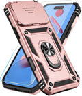 SunStory Phone Case for iPhone 17 Pro Max with HD Screen Protector & Slide Camera Cover & Rotated Ring Kickstand, [Military-Grade] Phone Case for iPhone 17 Pro Max, Rose Gold by SunStory