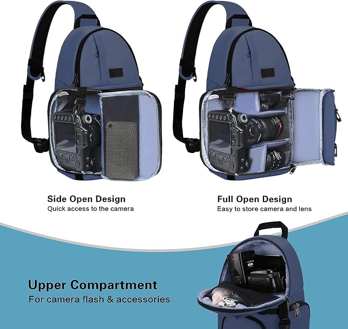 MOSISO Camera Sling Bag, DSLR/SLR/Mirrorless Camera Case Camera Backpack | Shockproof Photography Bag with Tripod Holder&Removable Modular Inserts Compatible with Canon/Nikon/Sony/Fuji, Steel Blue - Image 2