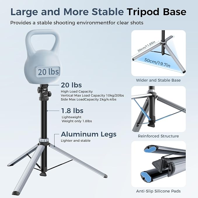 82'' Auto Pop-Up Light Stand, 360° Ball Head Tripod with Quick Release Set | LEEKAI LK58 Extendable Camera Phone Tripod Stand w 1/4" Screw for DSLR Camera, Ring Light, Video Rig, Max Load 20 lbs - Image 4