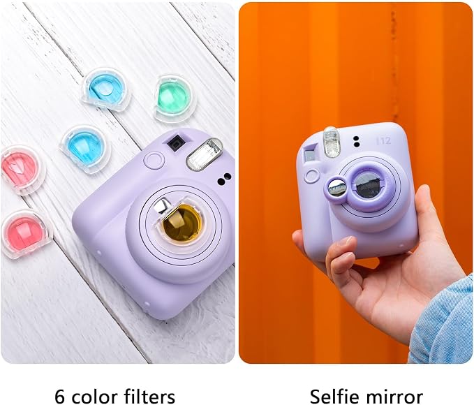 Rieibi Accessories for Fujifilm mini 12, Gift Bundle Includes Clear Mini 12 Case with Strap, Photo Album, Selfie Mirror, DIY Stickers, Color Filter (No Camera) - Purple - Image 5
