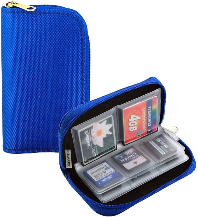 Memory Card Case - Carrying Case Suitable for Micro SD, Mini SD and 4X CF, Card Holder Bag Wallet for Media Storage Organization (Blue) by JCSMARTEC