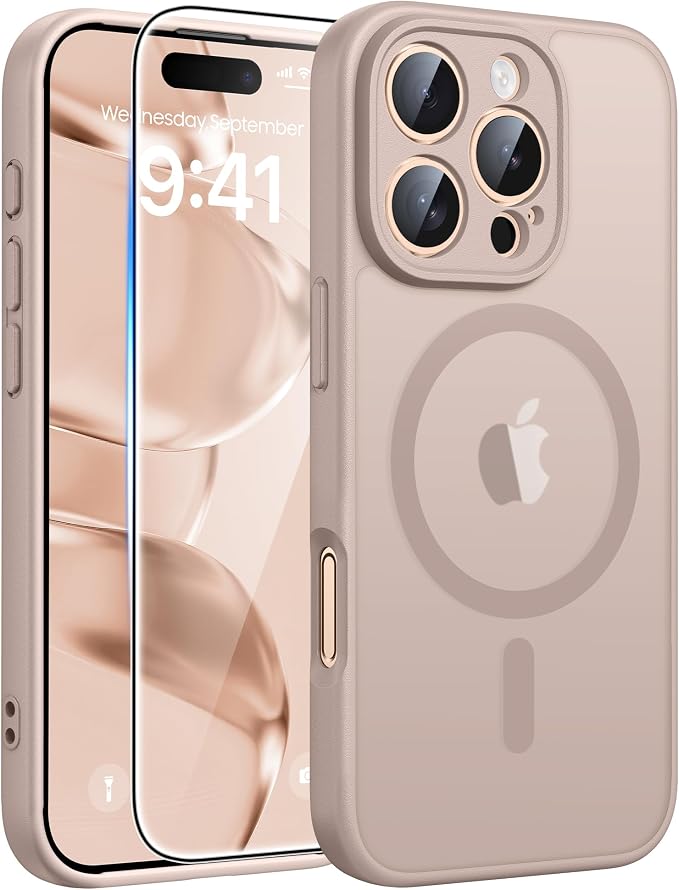 FNTCASE for iPhone 16 Pro Case, Fit for Magsafe, with Screen Protector | Full Camera Protection, Translucent Matte, 14FT Military Grade Drop Proof, Shockproof Protective Phone Cover, Desert Gold by FNTCASE
