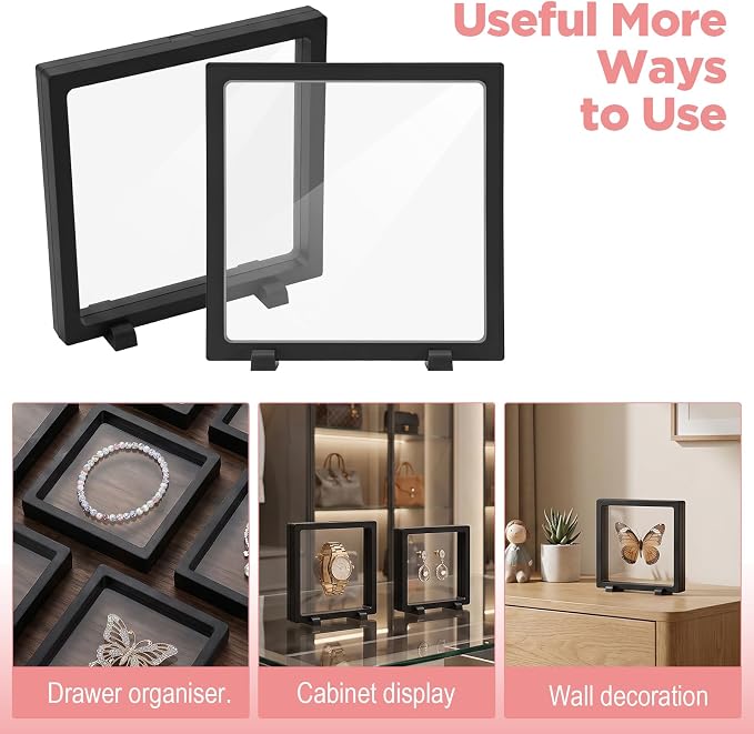 10Pcs 3D Floating Frame Display Case, 7x7x0.8 inch Transparent PE Film Suspension Storage Box with Stands, Floating Frame Display Holder Stand for Jewelry Coins Medals Collectibles, Fossils - Image 5