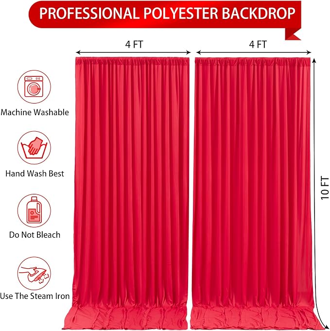 Red Backdrop Curtains 2 Panels-Wrinkle-Free Polyester Photography Drapes Party Photo Backgrounds for Wedding Christmas Photo Backdrops- 8 X10FT (Red) - Image 5