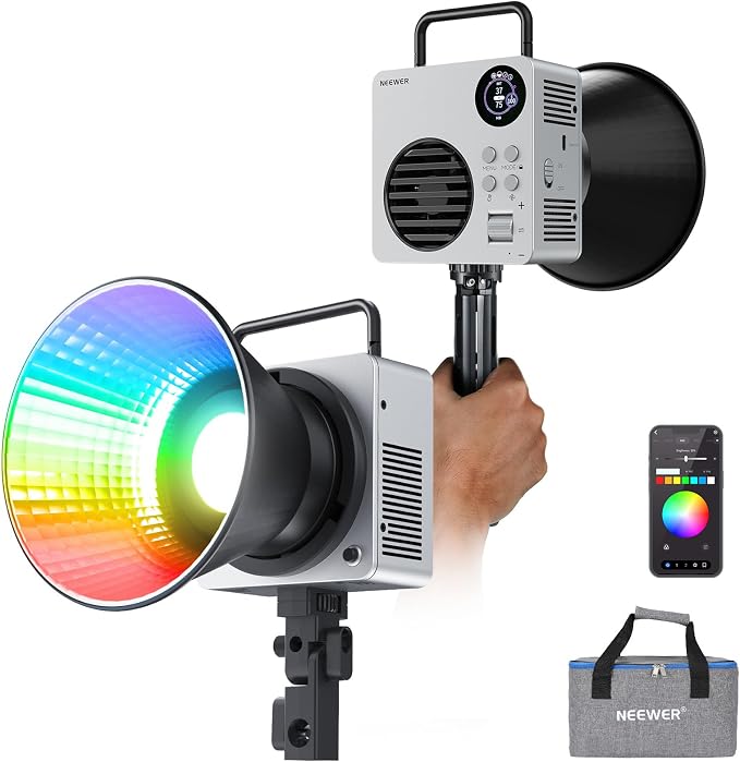 NEEWER HB80C RGBWW LED Video Light with Built-in 72Wh Battery & 100W PD Fast Charging, 80W Mini RGB COB Continuous Output Lighting Bowens Mount Handheld Spotlight 2500K-7500K, 10400lux/m, 18 Effects by Neewer