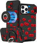 Buleens for iPhone 15 Pro Case 6.1 Inch - with Ring Stand & Camera Cover Aesthetic Cute Designed for Women Girls Girly Kawaii Cherry for Phone Case for iPhone 15 Pro Compatible with Magsafe by Buleens