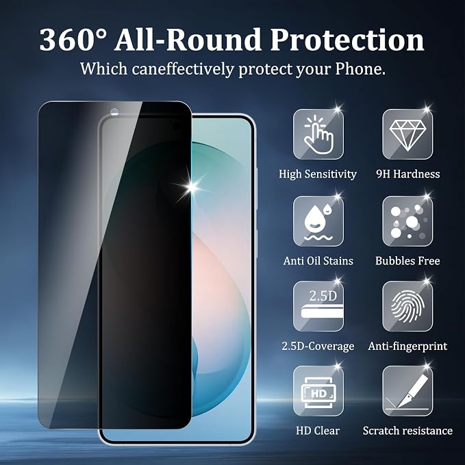 2+2 Pack Privacy Screen Protector for Samsung Galaxy S26 Plus | With Camera Lens Protectors, 9H Tempered Glass, Anti-Spy, Case Friendly - Image 2