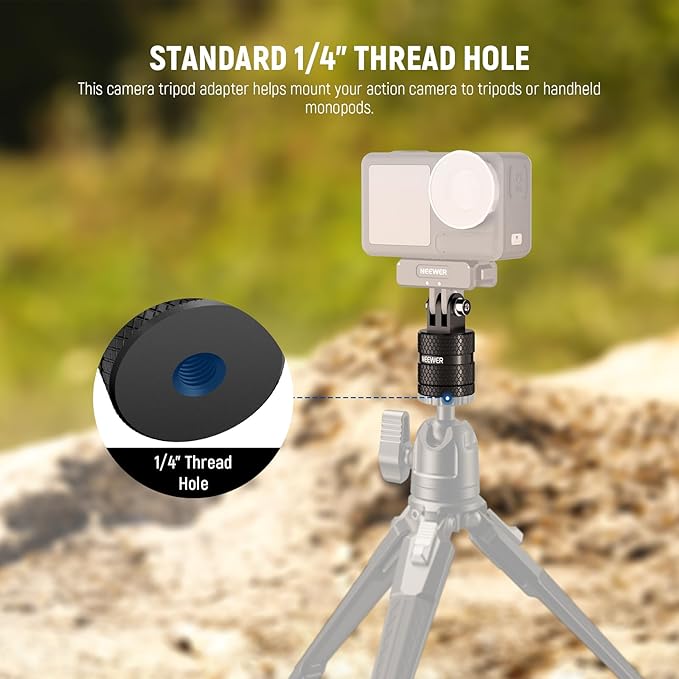 NEEWER Action Camera Tripod Mount Adapter Compatible with GoPro Hero 13 Go Pro 12 11 10 9 Black DJI Osmo Action 5 Pro 4 3, 360° Swivel 1/4"-20 to 3 Prong Mount for Standard 1/4 Accessories, GP-89 - Image 6