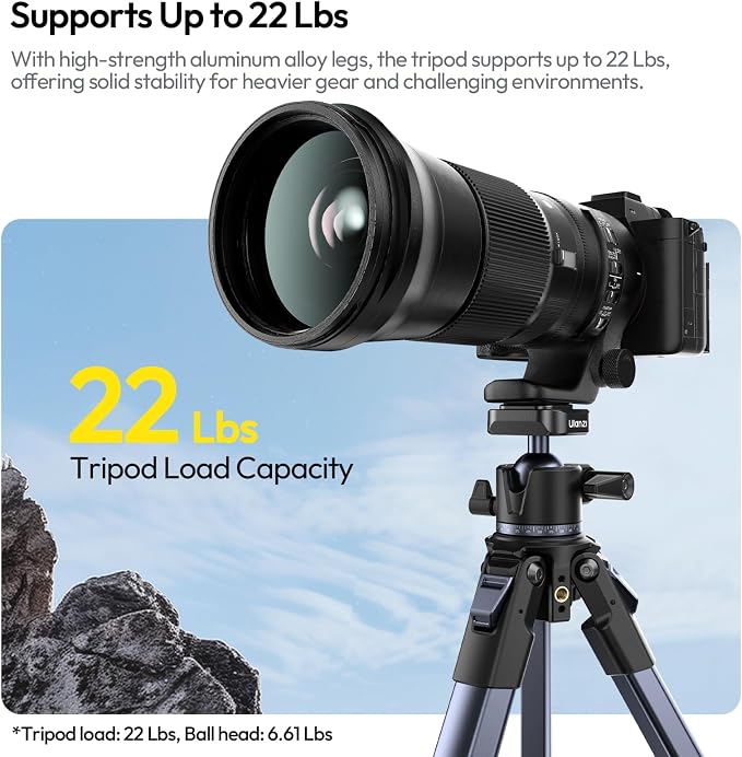 ULANZI Ombra ⅡCamera Tripod 61.5 Inch, 360° Ball Head Travel Tripod Stand with Uka Quick Release Plate for DSLR Sony Canon Fujifilm Camera Smartphone Vlogging Photography with Phone Mount Carry Bag - Image 3