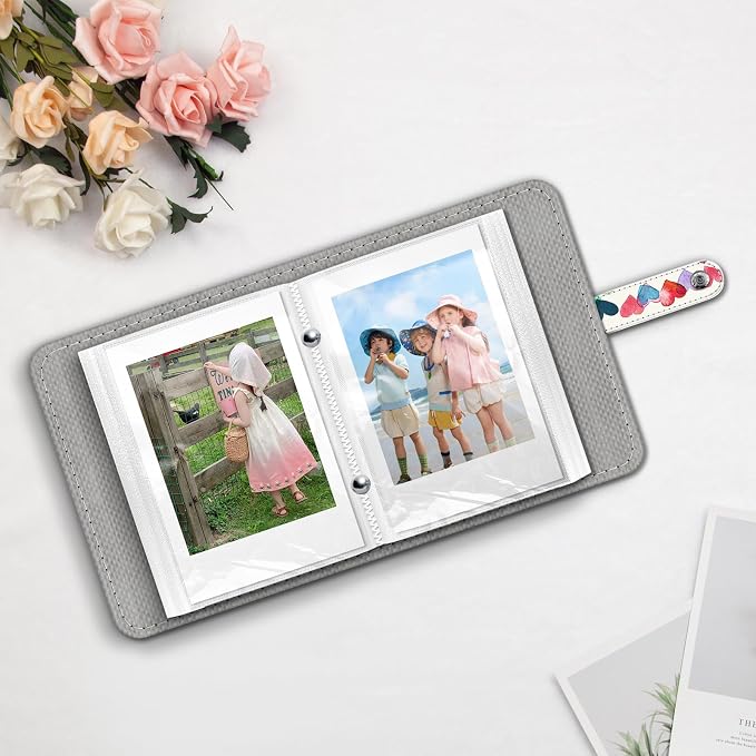 Fintie Mini Photos Album Book for 2x3 Inch Films - 52 Pockets Small Albums | For Fujifilm Instax Mini, Polaroid Hi-Print Pictures, Portable Kpop Photocard Holder, Travel Memory Book, Raining Hearts - Image 5