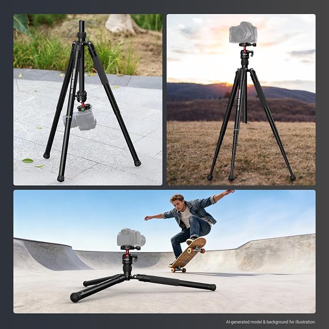 NEEWER Basics 57" Camera Tripod Monopod with Arca Type QR Plate Ball Head & Cell Phone Holder, Compact Portable Travel Stand for iPhone DSLR Camcorder Streaming Video Recording, 6.6lb/3kg Load, TP68 - Image 8