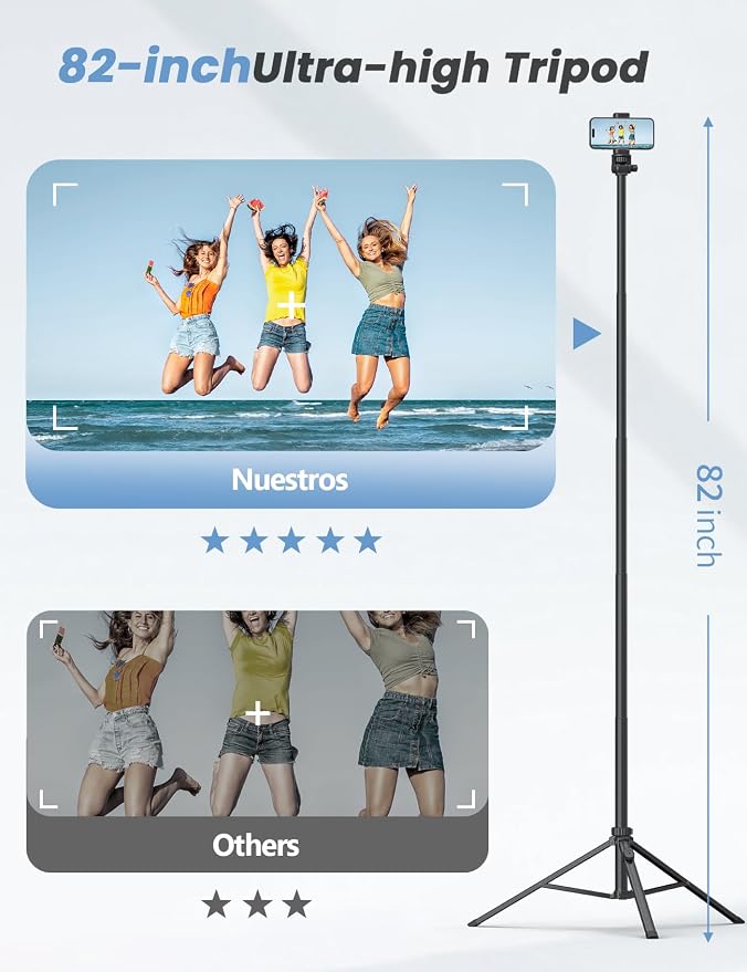 86'' Phone Tripod & Selfie Stick, Tripod for iPhone with Detachable Remote, Portable Phone Tripod Stand for Video Recording, Travel Tripod for Cell Phone, Compatible with Smartphones, DSLR - Image 3