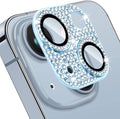 for iPhone 14 and iPhone 14 Plus Camera Lens Protector, Bling 3D Rhinestone Sparkle Diamond 9H Tempered Glass Camera Cover Anti Scratch Shockproof Lens Screen Full Protective Cover,Blue by Hsefo