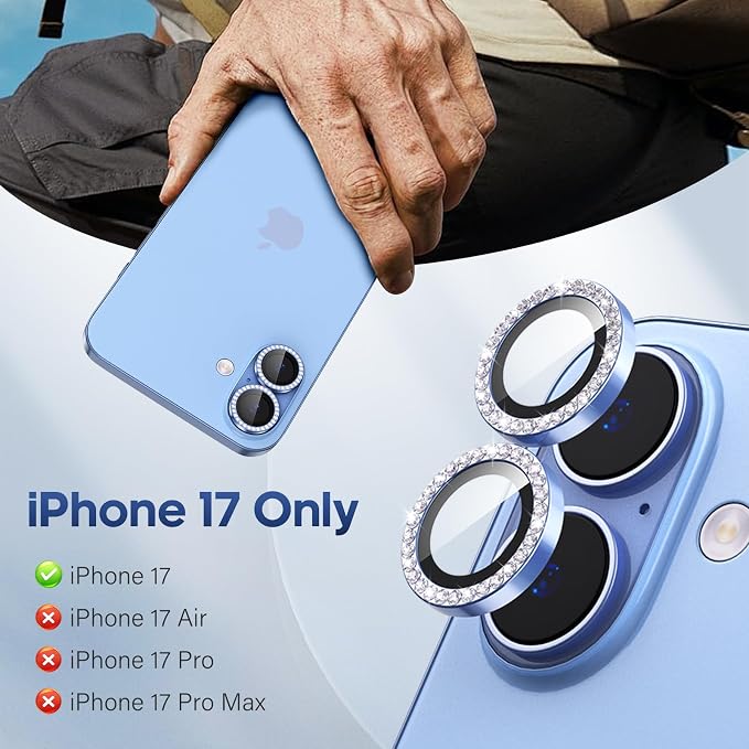 for iPhone 17 Camera Lens Protector Cover Bling Diamond, Blue | Individual Metal, 9H Hardness, Scratch Resistant, Shockproof, Drop Protection, Case Friendly, Stylish Accessories - Image 2