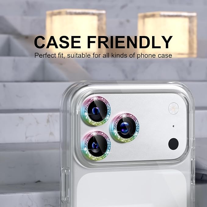 Choiche for iPhone 17 Pro/iPhone 17 Pro Max Camera Lens Protector | Ultra HD, Bling 9H Tempered Glass Camera Cover Screen Protector Metal Ring Decoration Accessories (Glitter-Colorful) - Image 4