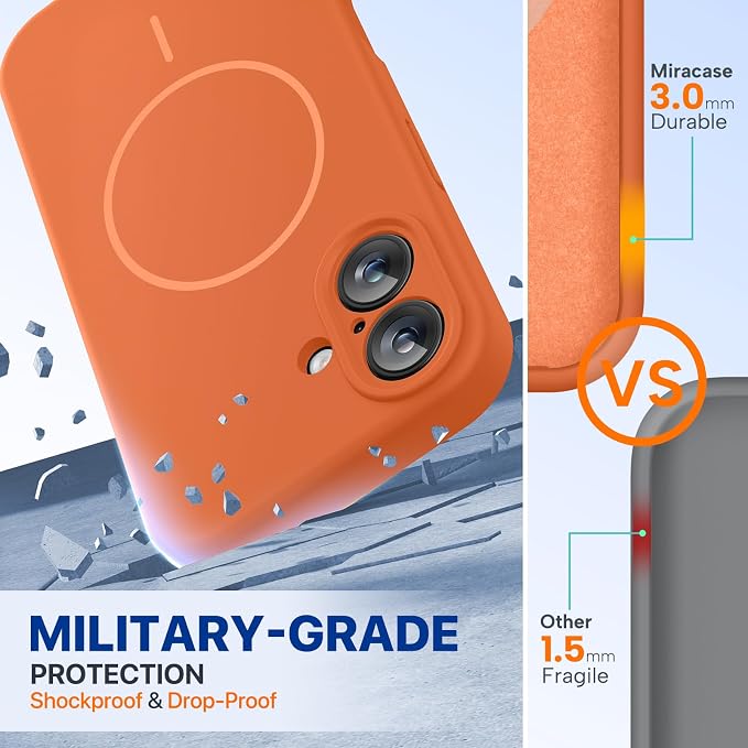 miracase Magnetic for iPhone 16 Plus Case, [Soft Anti-Scratch Microfiber Lining], Compatible with MagSafe, Liquid Silicone Shockproof Drop Protection Phone Case for 16 Plus,Orange - Image 3