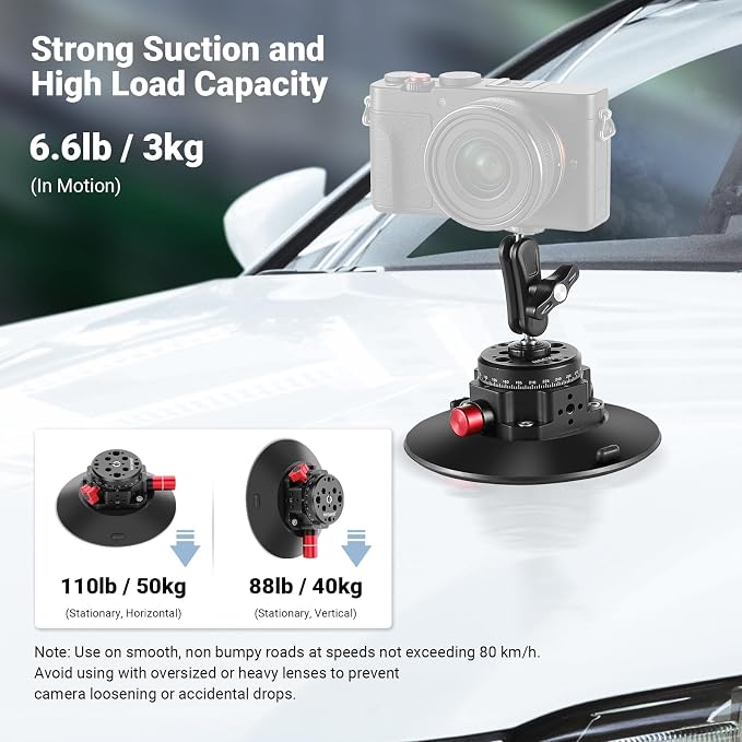 NEEWER 6"/15.2cm Camera Suction Cup Mount with Ball Head Magic Arm, Metal Suction Cup Mount on Car Windshield Dash for Camera/Action Camera/Phone Holder, with 1/4" & 3/8" Mounting Holes for ARRI - Image 2