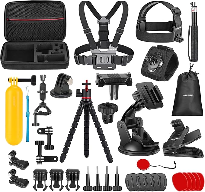 NEEWER 35 in 1 Action Camera Pro Accessories Kit Compatible with DJI Osmo Action 5 Pro 4 3 GoPro, Quick Release Adapter Mount for Diving Hiking Motorcycling Mountain Cycling Skiing Surfing Vlog, GP-51 by Neewer