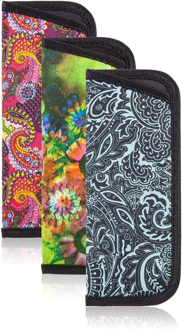 TRIUMPH VISION 3 Pack Reading Glasses Pouch Soft Case Eyeglass Sleeve Slim | Alternative to Bulky Case in bag, Lightweight Lined Padded Protect Optical lens Slip in, Cute Pattern Portable for Daily Use by TRIUMPHVISION