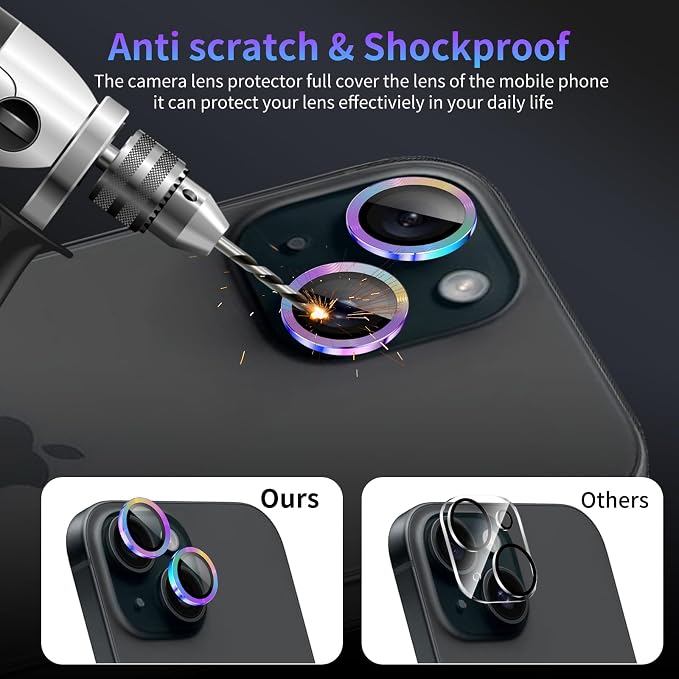 Camera Lens Protector for iPhone 14/14 Plus/iPhone 15/15 Plus,1 Pack | Tempered Metal Glass Camera Cover, HD Clear Anti-Scratch Lens Screen Protector Film,Case Friendly,Colorful Titanium - Image 4