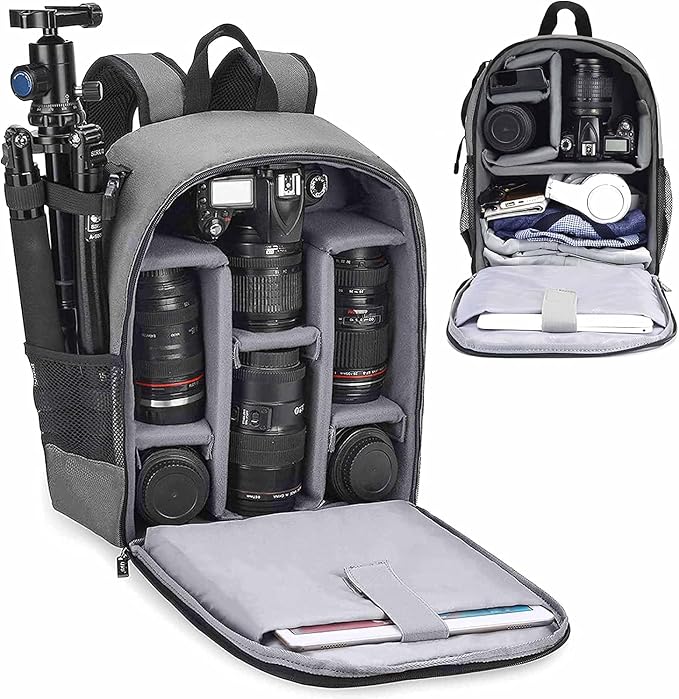 Cwatcun Camera Backpack, Water-resistant DSLR SLR Bag for Canon/Nikon/Sony | Professional for SLR DSLR Mirrorless Camera Bag Case And Lens And1DSLR body+3-5 lenses+flash+tripod+14" iPad. by FocusonCameraBag
