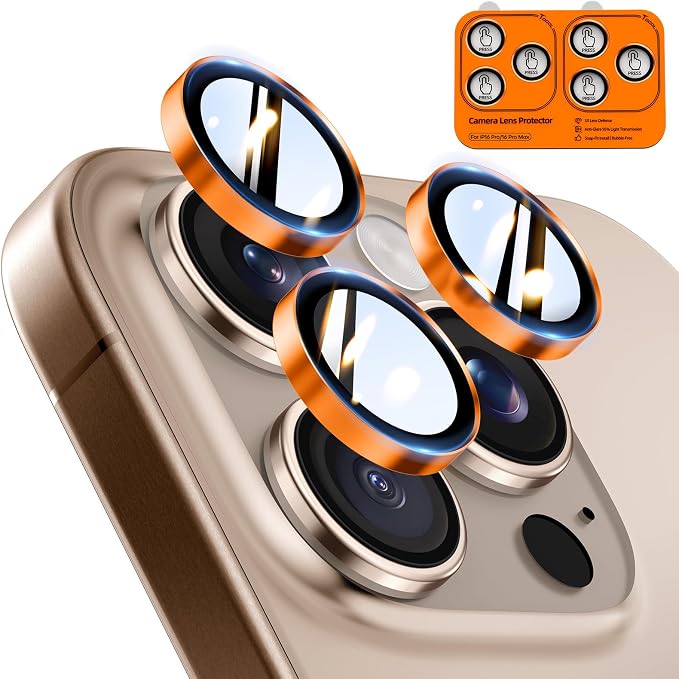 TOCOL for iPhone 16 Pro Max Camera Lens Protector/iPhone 16 Pro Camera Lens Protector Tempered Glass HD Individual Scratch Resistant Cover Accessories Case Friendly 2 Pack（Orange） by TOCOL