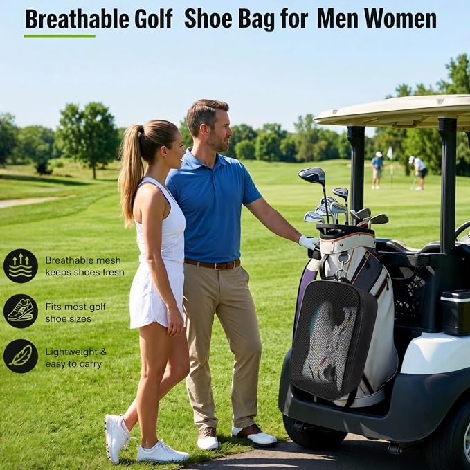 Golf Shoe Bag for Travel, Ventilated Sports Shoes Carrier, Portable Football Boot Organizer for Gym Men Women (1 Pcs-Black) - Image 2