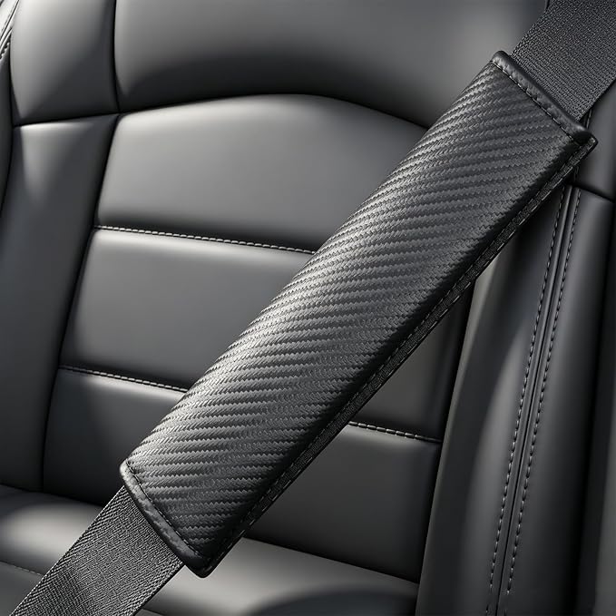 Carbon Fiber Leather Seat Belt Covers - 2Pcs, Seat Belt Pads to Comfort Neck & Shoulder, Universal Fit for Car, Truck, SUV, Camera & Backpack Straps - Image 4