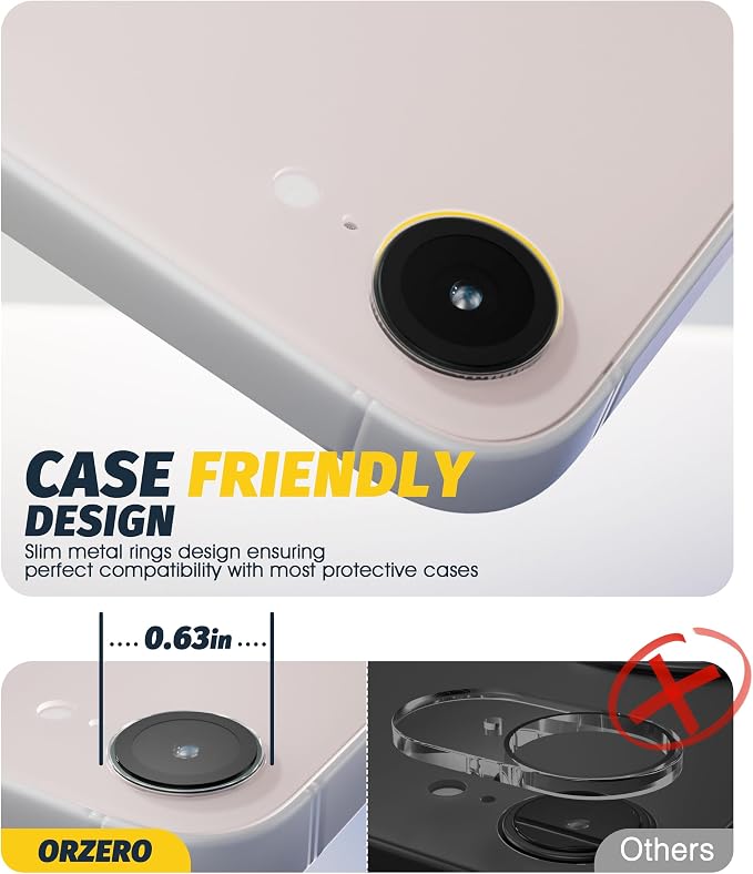 (3 Pack) Orzero Camera Lens Protector for iPhone 17e / iPhone 16e, [EZ Install] [Case-Friendly] 9H Tempered Glass Lens Cover Accessories, Military-Grade Shockproof, HD Clarity Anti-Glare - Transparent - Image 6