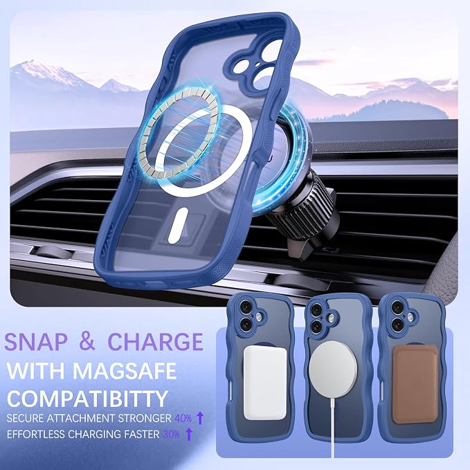 BENTOBEN Magnetic for iPhone 17 Case, Cute Wavy Full Camera Protection [Compatible with MagSafe] Translucent Matte Anti-Slip Bumper Women Girls Boys Protective Cover for 17 6.3", Sierra Blue - Image 2
