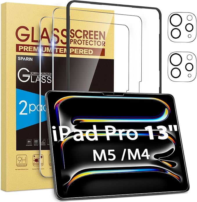 SPARIN 2+2 Pack Screen Protector for iPad Pro 13 Inch M5/M4 [2025/2024] | Camera Lens Protector+Tempered Glass with Alignment Frame for ipad pro 13 8th/7th Gen, Case Friendly/Apple Pencil Pro support by SPARIN