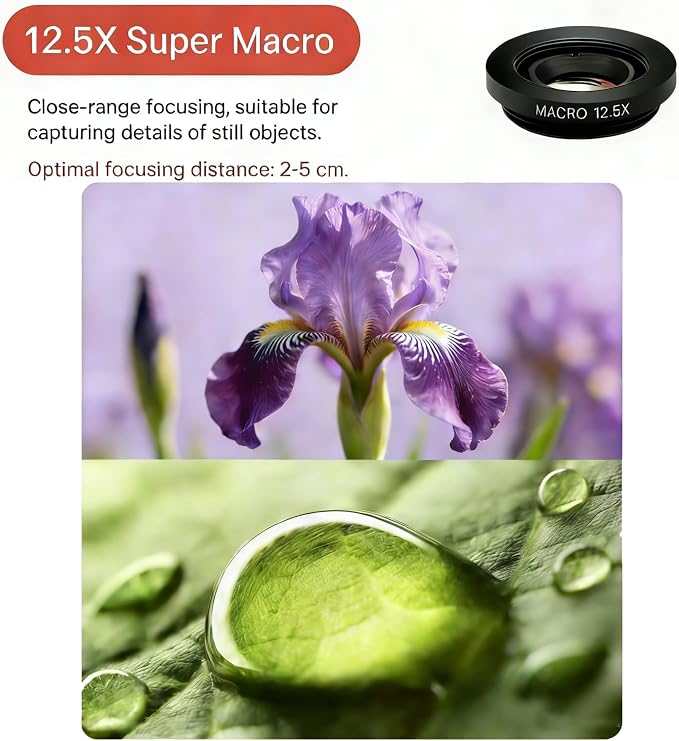 Phone Camera Lens Kit 2 in 1, 0.45X Wide Angle Lens+ 12.5X Macro Lens, Cell Phone Len Attachments Accessory for iPhone, for Samsung, for Android Smartphone - Image 5