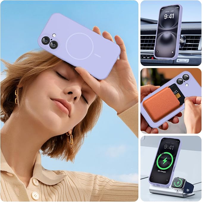 Miracase Silicone & Magnetic for iPhone 16 Case, Light Purple | Compatible with MagSafe, Anti-Scratch Microfiber Lining, Liquid Silicone Case Shockproof Drop Protection Phone Case for 16 - Image 6