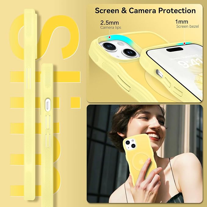 BENTOBEN Magnetic for iPhone 15 Plus/14 Plus Case,Cute Wavy Frame [Compatible with MagSafe] Translucent Matte Women Girls Boys Men Cute Shockproof Protective Cover for iPhone 14 Plus/15 Plus,Yellow - Image 6