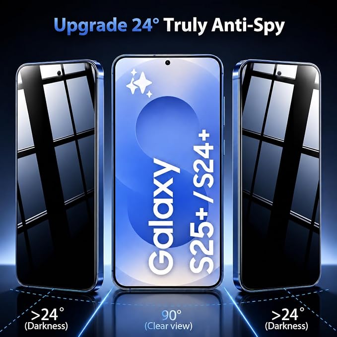 3 Pack for Samsung Galaxy S24 Plus / S25 Plus Privacy Screen Protector | Easy Installation Frame, Anti Spy Private Tempered Glass, Fingerprint Unlock, Bubble Free, Case Friendly - Image 2