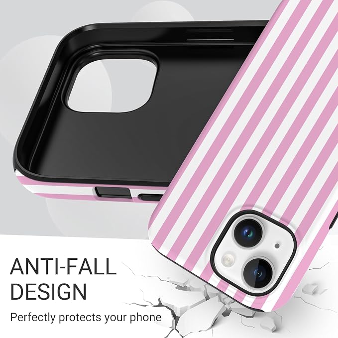 TPU Phone Case for iPhone 13, MagSafe Wireless Charging Compatible, Shockproof Slim Fit Protective Cover with Anti-Yellowing & Raised Camera Protection (Pink Stripe, iPhone 13) - Image 5
