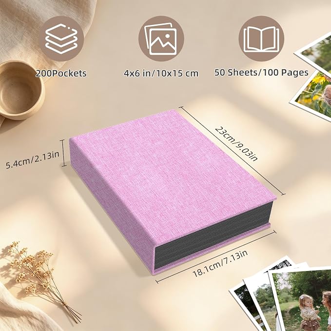 Popotop Photo Album 4x6 200 Pockets for Wedding Gifts,Linen Hardcover Picture Albums for Family Anniversary Baby Vacation Pictures - Image 3