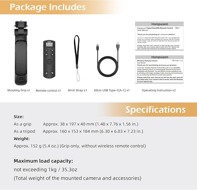 for Canon Tripod Wireless Shooting Grip with Shutter Release - Mini-Tripod with Rechargeable Remote Control for G7 X III/R50/R8/R5/R10/G5 X II/R100/M6 II/M200/M50/R50 V/6D II/V10/V1/SL2, for Vlogging - Image 9