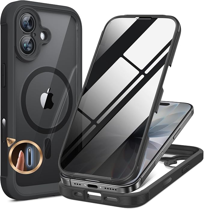 Miracase for iPhone 17 Case with Privacy Screen Protector, Black | Compatible with MagSafe, 360° Full Body Protection, Full Camera Protection, Military-Grade Shockproof Phone Case 6.3" by Miracase