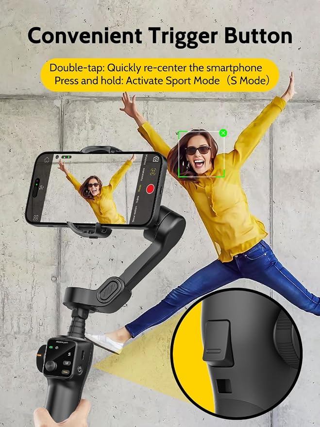 AOCHUAN Gimbal Stabilizer for iPhone w/Extension Rod,Face Tracking(SmartV8) | Phone Gimbal for iPhone with Built-in 7.8Ft Extension Rod, Full-Screen Oled Display, Ideal for Tiktok Recording(Black) - Image 4