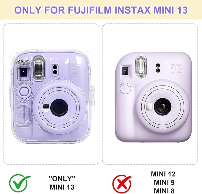 Clear Camera Case for Fujifilm Instax Mini 13, Purple Camera Strap | Protective Cover with Anti-Accidental Shutter, 4 Composition Cards, Photo Storage Holds 10 Films,Clear Hard Shell, No Camera - Image 6