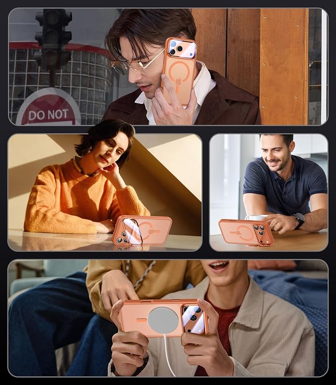 VOFATA [Upgraded Full Camera Protection] for iPhone 17 Pro Case with Camera Cover Stand [Fit for MagSafe][10FT Mil-Grade Protection] Translucent Magnetic iPhone 17 Pro Phone Case, Orange - Image 6