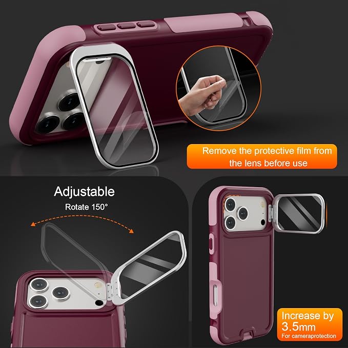 Follaroma Magnetic for iPhone 17 Pro Case with Camera Stand, Purple Pink | Built-in Glass Camera Cover Stand,Compatible with MagSafe,Heavy Duty Shockproof Protective,Military-Grade Anti-DropDual Case - Image 2