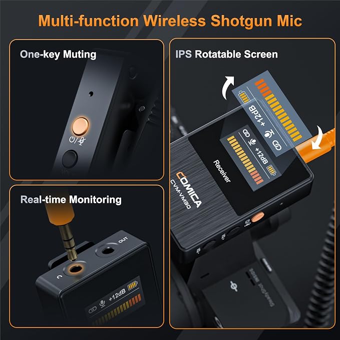 COMICA VM30 Wireless Shotgun Microphone with USB-C&3.5mm Output for Camera | Compatible with DSLR Cameras, Camcorders, PCs and Android Phones for Interviews, Podcasts and Video Creation - Image 8